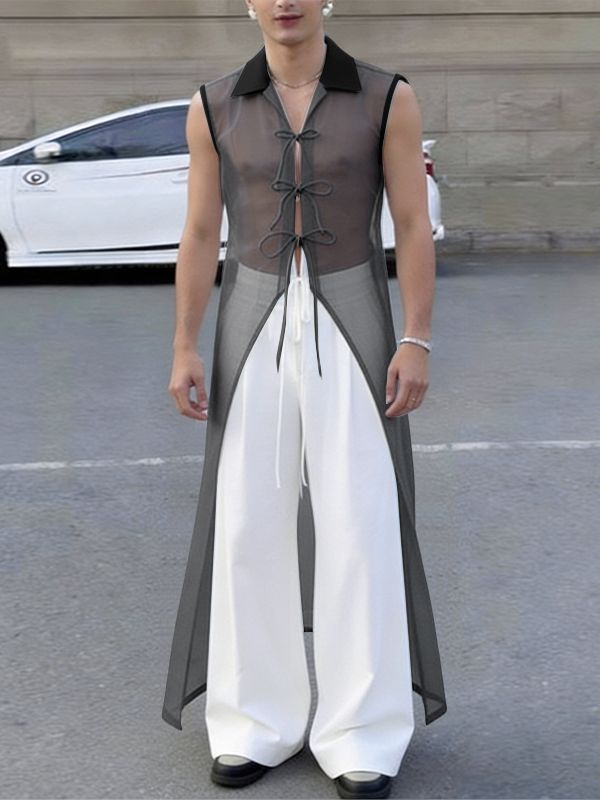 Men's Avant-Garde Longline Sheer Organza Sleeveless Shirt SKUL60268