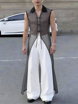 Men's Avant-Garde Longline Sheer Organza Sleeveless Shirt SKUL60268