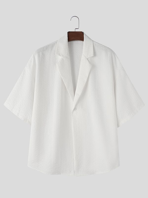 Men's Summer Vacation Textured Single Button Crinkled Shirt SKUL81107