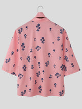 Men's Vintage Floral Print Lace-up Front Short Sleeve Scarf Shirt SKUL53038