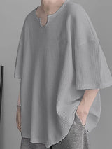 Mens Waffle Knit Drop Shoulder Loose Shirt SKUJ38881