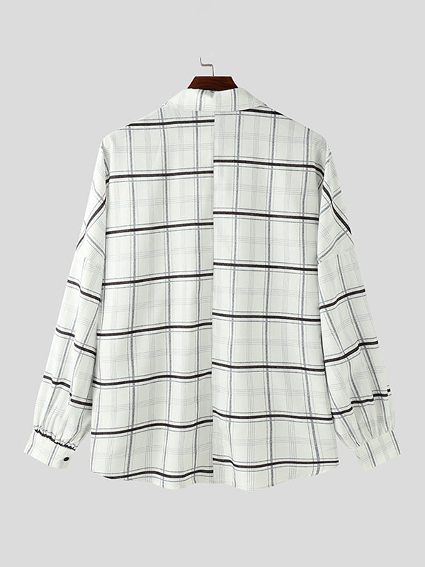 Mens Hong Kong Style Plaid Long-Sleeve Shirt SKUK75368