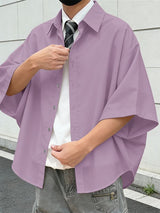 Men's Solid Color Loose Half Sleeve Shirt SKUL53149