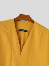 Men's Avant-Garde Asymmetrical Cropped High-Low Button-Up Cape Shirt SKUL64275