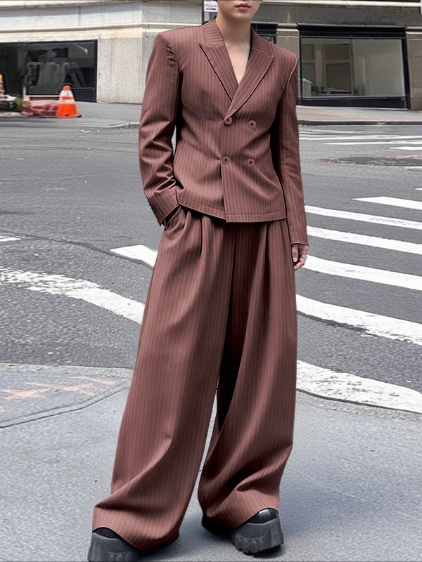 Men's Striped Double Breasted Two Pieces Outfit SKUL39759