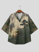 Men's Ink Style Landscape Print Gradient Short Sleeve T-shirt SKUL47727