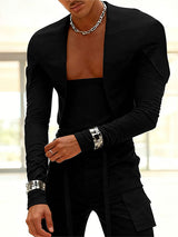 Men's Solid Color Padded Shoulder Cropped Long Sleeve Jacket SKUL41419