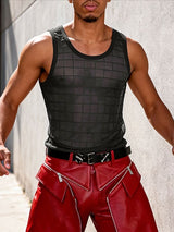 Men's Sheer Plaid Sexy Tank SKUL55314