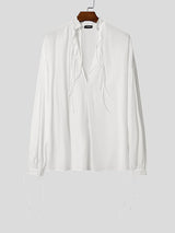 Men's Drawstring Design Ruffle Edge Long Sleeve Shirt SKUL47637