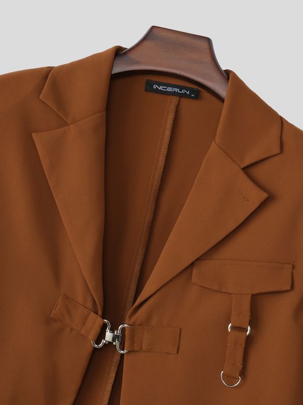 Men's Avant-Garde High Street Tactical Buckle Cropped Structured Blazer SKUL73644