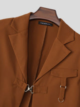 Men's Avant-Garde High Street Tactical Buckle Cropped Structured Blazer SKUL73644