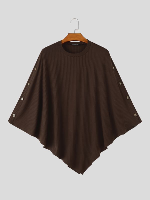 Men's Avant-Garde High Street Pointed Hem Side Button Ribbed Half Sleeve Round Neck Cloak SKUL81150
