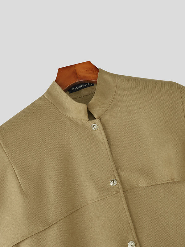 Mens Solid Color Long Hem Short Sleeve Blazer SKUL23509