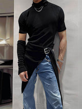 Mens Asymmetrical Hem Knit Short Sleeve T-Shirt SKUK72351