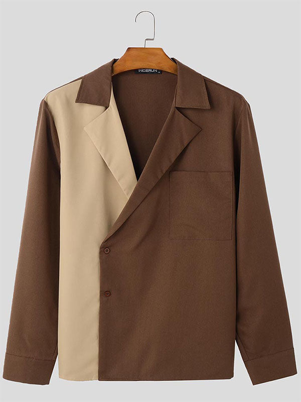 Mens Color-Block Patchwork Long Sleeve Shirt SKUK99735