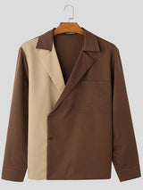 Mens Color-Block Patchwork Long Sleeve Shirt SKUK99735
