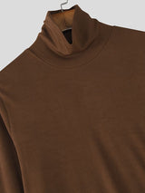 Men's Ribbon Tassel Patchwork Asymmetrical Hem High Neck Knitted T-shirt SKUL43939