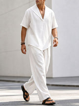 Men's Minimalist Resort Wide Collar Asymmetrical Hem Two Pieces Outfit SKUL74891