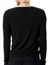 Men's Solid Color Leather Buckle Patchwork Long Sleeve T-shirt SKUL42293