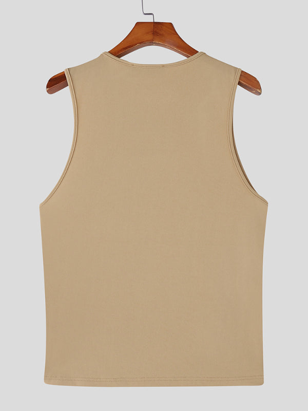 Mens Solid Color Drawstring Waist Casual Tank SKUL14001