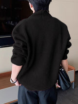 Men's Solid Color Knit Lapel Long Sleeve Cardigan SKUL32792