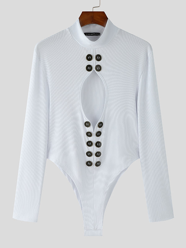 Mens Cut-Out Design Long Sleeve Bodysuit SKUK85567