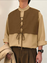 Men's Color Block Drawstring Long Sleeve Shirt SKUL39391