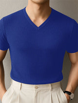 Mens Textured Knit V-Neck Short Sleeve T-Shirt SKUL13188