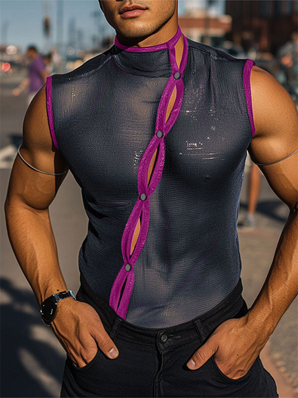 Mens Solid Color Glitter Sheer Mesh Tank SKUL05496