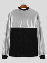 Mens Number Print Patchwork Color-Block Long-Sleeve T-Shirt SKUK85358