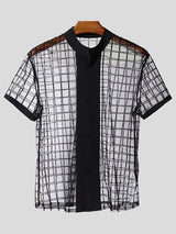 Men's Sheer Mesh Plaid Short Sleeve Shirt SKUL17952