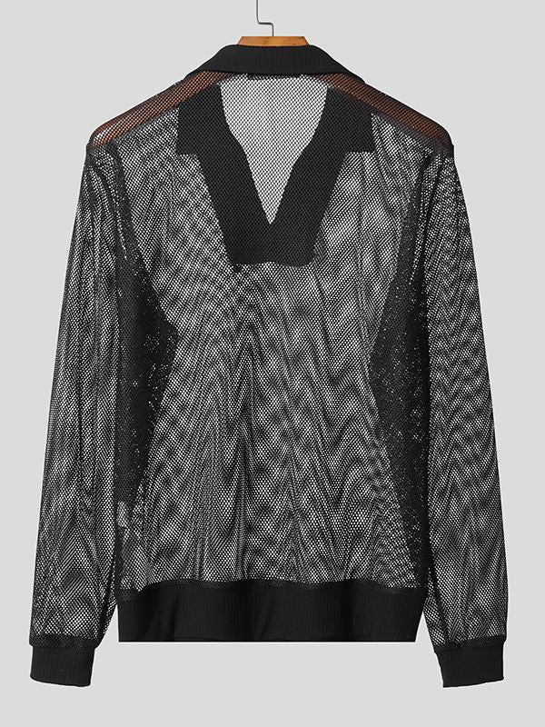 Men's Sheer Mesh Long Sleeve Shirt SKUL46258