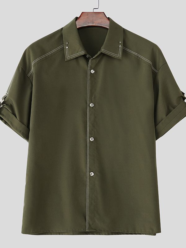 Men's Color Block Stitch Short Sleeve Shirt SKUL36633