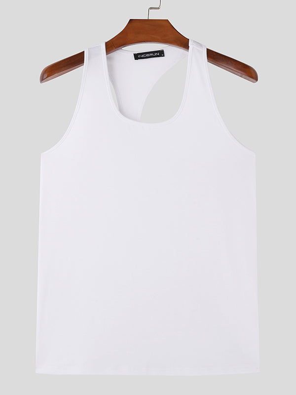 Mens Irregular Solid U-Neck Sleeveless Casual Vest SKUK57372