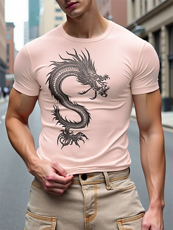 Men's Dragon Totem Print Short Sleeve T-Shirt SKUL23570