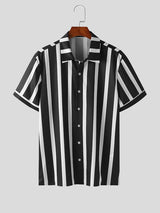 Mens Striped Casual Short Sleeve Two Pieces Outfits SKUK55973