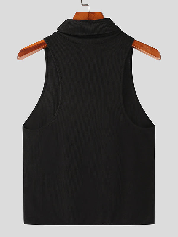 Mens Rib-Knit High Neck Solid Tank Vest SKUK08440