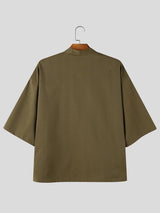 Men's Japanese Zen Beach Vacation Deep V-Neck Cross Overlap Shirt SKUL82436
