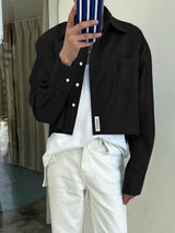 Men's Solid Color Cropped Long Sleeve Shirt SKUL43966