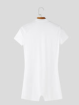 Mens Ice Silk Zip-Up Fitted Short Sleeve Bodysuit SKUL10799