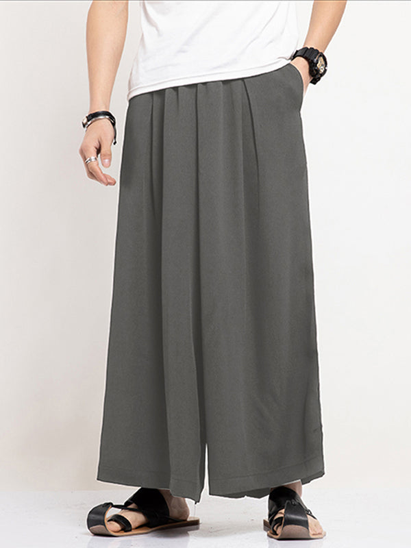 Mens Solid Pocket Loose Wide Leg Samurai Pants SKUJ94380