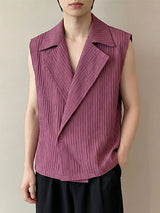Men's Avant Garde Pleated Crinkle Wrap Lapel Deep V Neck Waistcoat SKUL70468