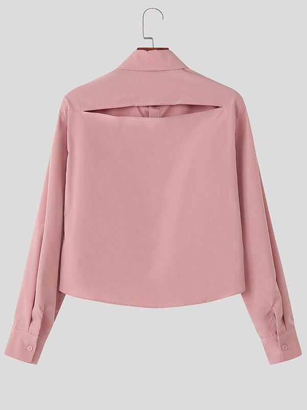 Men's Back Cutout Cropped Long Sleeve Shirt SKUL43730