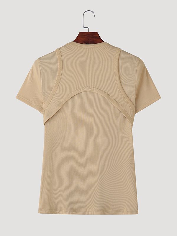 Men's Faux Two-Piece Versatile Stretch Short Sleeve T-Shirt SKUL35292