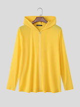 Men's Solid Color Semi-Sheer Hooded Long Sleeve T-shirt SKUL42396