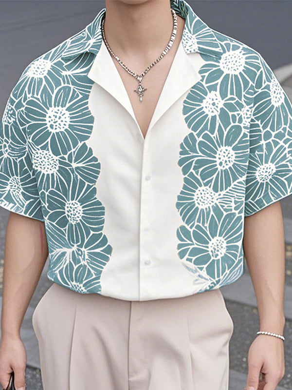 Mens Lace Patchwork Short Sleeve Shirt SKUL08489