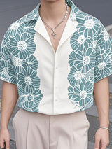 Mens Lace Patchwork Short Sleeve Shirt SKUL08489