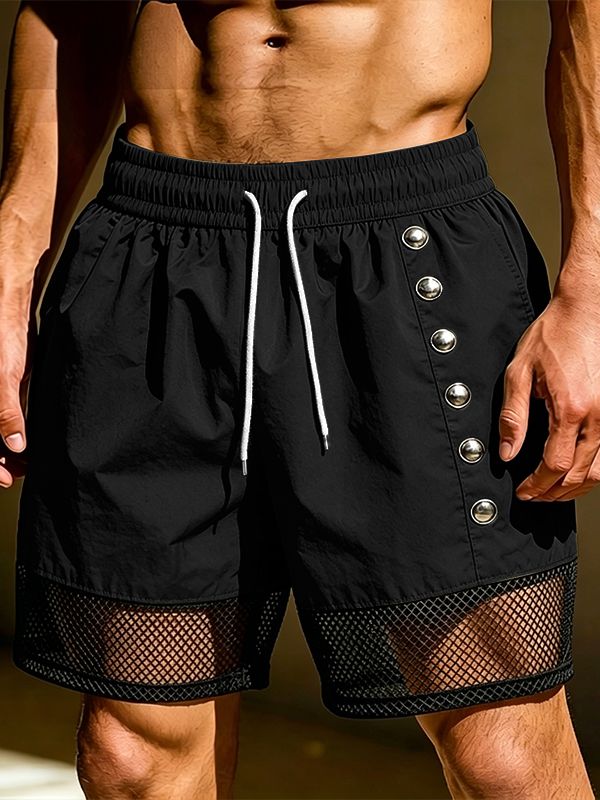 Men's Streetwear Button Decor Mesh Splicing Short SKUL63637
