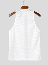 Men's Avant-Garde Retro Geometric Open-Knit Pointelle Fitted Muscle Tank SKUL72721