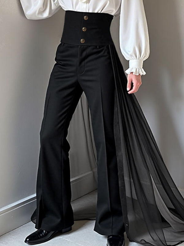 Men's Deconstructed Chiffon Flap Patchwork Straight Pant SKUL37670